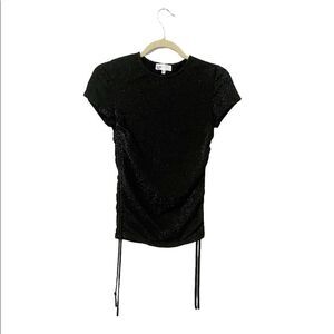 🟢By the way Black Metallic Silver Speckled Cinch Short Sleeve Top Size XXS